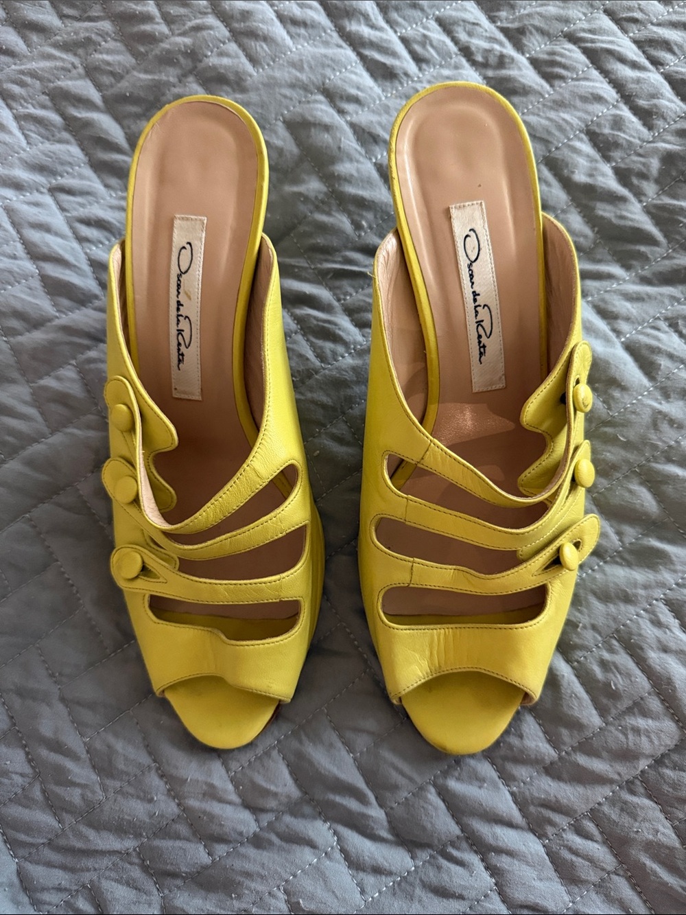 Oscar de la Renta Lemon Yellow Multi‑Strap Slide Mules